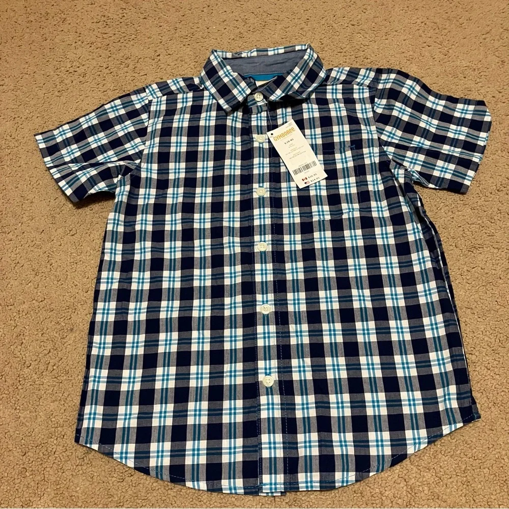 Gymboree Boys Sz 5‎ NWT Short Sleeved Plaid Button Up Shirt & Khaki Shorts